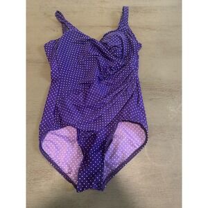 purple polka dot MIRACLESUIT one piece swimsuit size  see measurements
